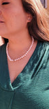 Blush Pearl Necklace, single strand, 55 blush pearls, June birthstone, freshwater Pearls silver accent