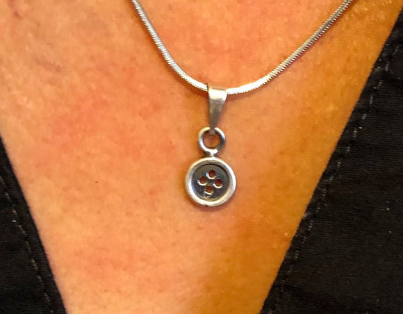 Sterling silver button pendant, minimalist jewelry, seamstress gift