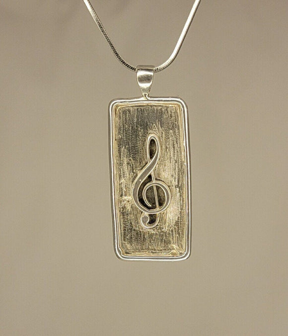 Treble clef Pendant, Sterling silver, music note jewelry