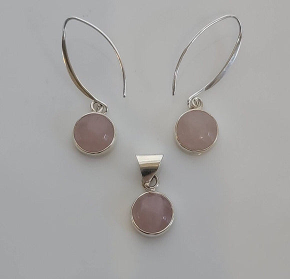 Rose quartz jewelry set 925, gift for universal love and healing, beautiful gemstone earring necklace set