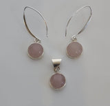 Rose quartz jewelry set 925, gift for universal love and healing, beautiful gemstone earring necklace set
