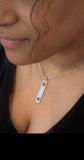 Modern necklace, Sterling silver pendant  with green and red crystals, Rectangle pendant with stones