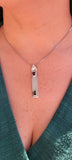 Modern necklace, Sterling silver pendant  with green and red crystals, Rectangle pendant with stones