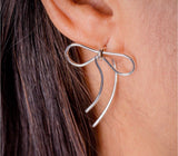Sterling silver ribbon earrings, Ribbon bow drop earring, elegant earring gift for her
