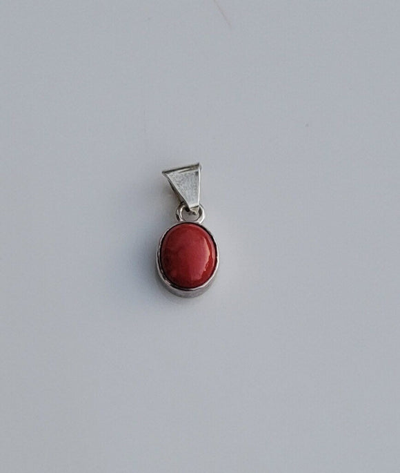 Red Coral Pendant, sterling silver, gift for her