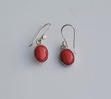 Red Coral Drop earrings, sterling silver, gift for her