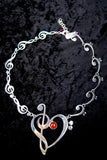 Mothers day gift, Music Heart Necklace Sterling silver with carnelian stone by New Orleans artist Chester Allen relationship jewelry art