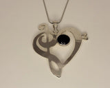 Bold Silver Necklace, heart Pendant, Gift for DJ,  Musical Love necklace