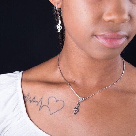 Music note jewelry set, treble clef necklace and earrings set, music jewelry gift for student, teacher, Dj, girlfriend