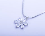 Sterling Silver Crystal Pendant Necklace Dangle Earrings Set Flower Fine Jewelry Gift For Her Handmade