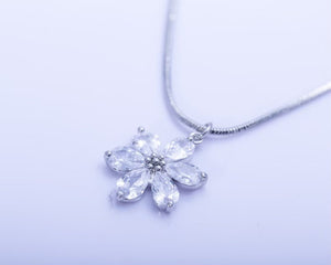 Sterling Silver Crystal Pendant Necklace Flower Fine Jewelry Gift For Her Handmade