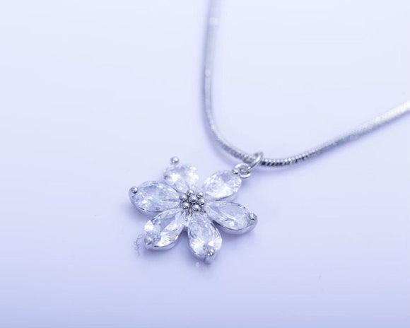 Sterling Silver Crystal Pendant Necklace Flower Fine Jewelry Gift For Her Handmade