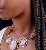 Floral Jewelry Set, Pink Oyster shell hand carved set in sterling silver