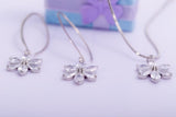 Sterling Silver Crystal Pendant Necklace Dangle Earrings Set Flower Fine Jewelry Gift For Her Handmade