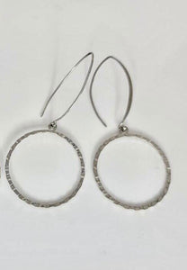 Hoop earrings sterling silver, drop handmade hammered jewelry, gift for her