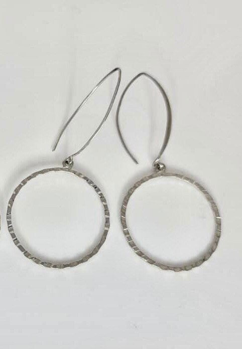 Hoop earrings sterling silver, drop handmade hammered jewelry, gift for her