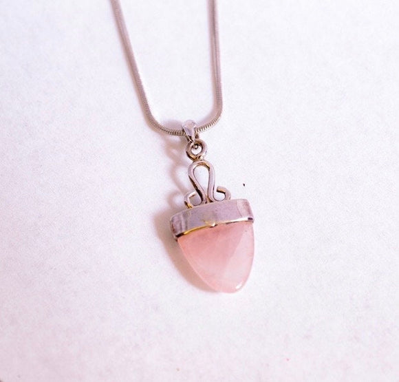 Rose Quartz necklace, arrow head shape pendant, pink gemstone, set in sterling silver, cute for boho or blush wedding