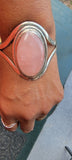 Rose quartz cuff bracelet, sterling silver, statement jewelry gift for her