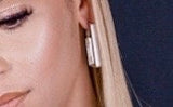 Geometric silver earrings, modern rectangular hoops, matte finished lever back hoop, gift for her