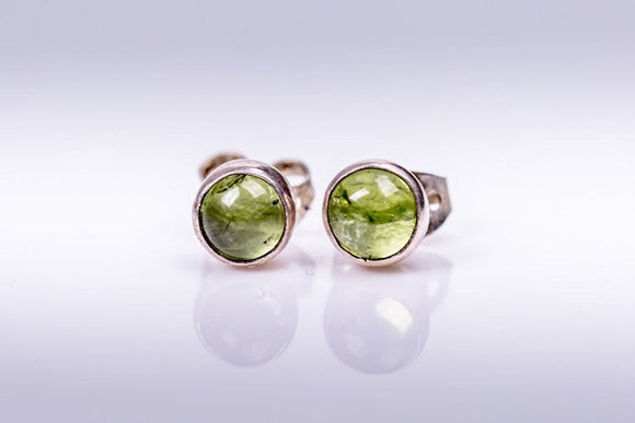 Peridot stud earrings, Sterling silver round green August and September birthstone stud. Great studs for men, children, and women