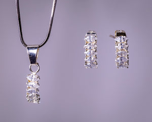 Sterling Silver Crystal Pendant post Earrings Set, Fine Jewelry Gift For Her, Handmade Jewelry