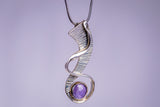 Amethyst pendant, Modern Bold Necklace In sterling silver, handmade jewelry art gift, February birthstone, 33rd anniversary gift