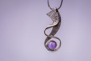 Amethyst pendant, Modern Bold Necklace In sterling silver, handmade jewelry art gift, February birthstone, 33rd anniversary gift