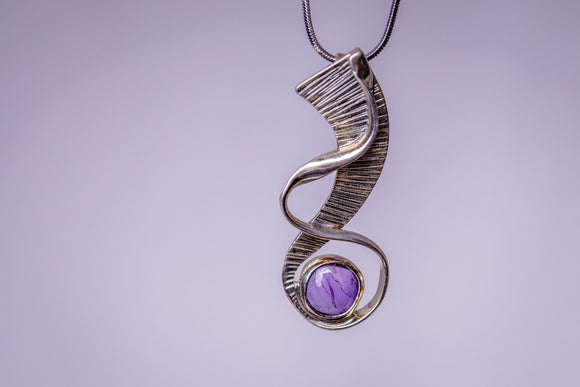 Amethyst pendant, Modern Bold Necklace In sterling silver, handmade jewelry art gift, February birthstone, 33rd anniversary gift