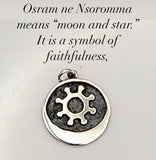 Sterling silver charm, Osram ne Nsoromma   necklace, Adinkra symbol of love and marriage, moon and star pendant