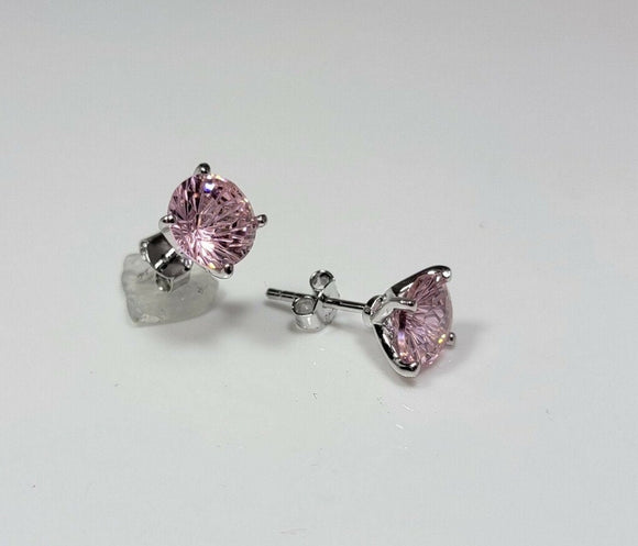 Pink Crystal earrings, sterling silver faceted studs, October birthstone gift, Breast Cancer survivor jewelry
