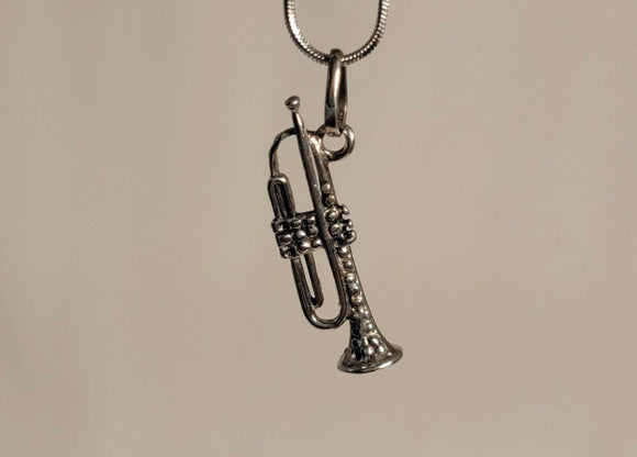 Trumpet pendant, sterling silver handmade,  New Orleans, Jazz inspired pendant, Music instrument jewelry, Chester Allen design