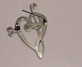 Silver Pin heart, Musical Love brooch, handmade Chester Allen jewelry art