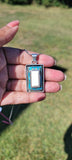 Turquoise and upcycled Ivory set in sterling silver rectangular pendant,  December birthstone