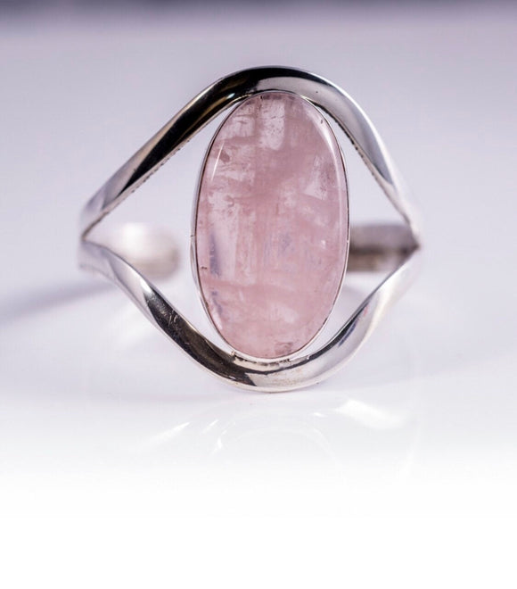 Rose quartz cuff bracelet, sterling silver, statement jewelry gift for her