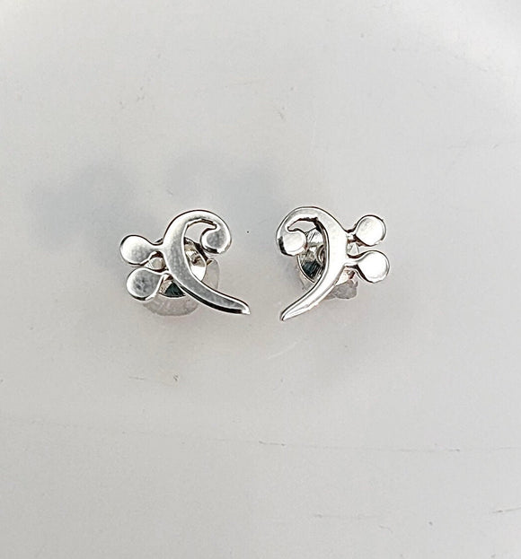 Music stud earrings, Bass Clef dainty earrings  sterling silver handmade Chester Allen's unique music jewelry art, minimalist jewelry