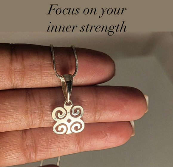 Jewelry for recovery, tough times, Rams horn pendant, sterling silver Adinkra symbol, Dwennimmen, meaning inner strength, humility