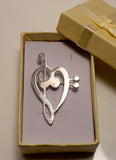 Silver Pin heart, Musical Love brooch, handmade Chester Allen jewelry art