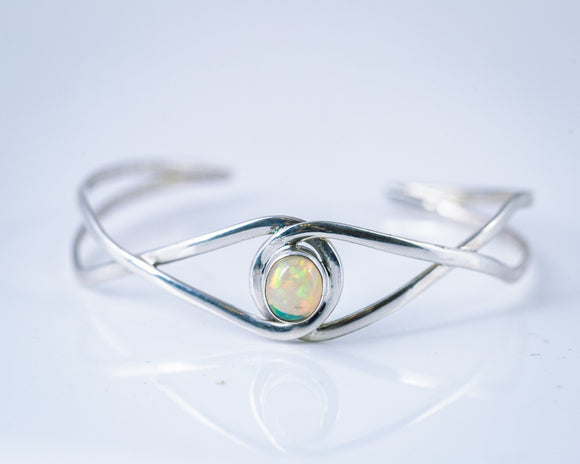 Opal cuff bracelet, sterling silver, October birthstone, gift for her