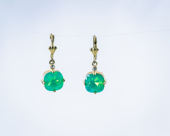 Green drop Earrings Sterling silver dangle earring with round gemstone, gift for her