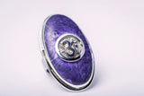 Purple Om ring, sterling silver, meditation jewelry, Hindu symbol, aum symbol, call to the universe, seed mantra, connects 7th crown chakra