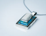 Turquoise and upcycled Ivory set in sterling silver rectangular pendant,  December birthstone