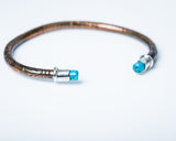 Adjustable cuff bracelet, with Turquoise ends, copper and sterling silver mixed metal, handmade jewelry gift