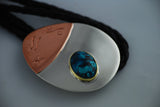 Mothers Day Gift, Silver men’s Bolo Turquoise silver and copper Bolo handmade design by Chester Allen