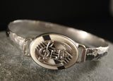 Silver bracelet,  Piano Key, handmade recycled ebony ivory hammered bangle,  New Orleans jewelry art,  music related gift